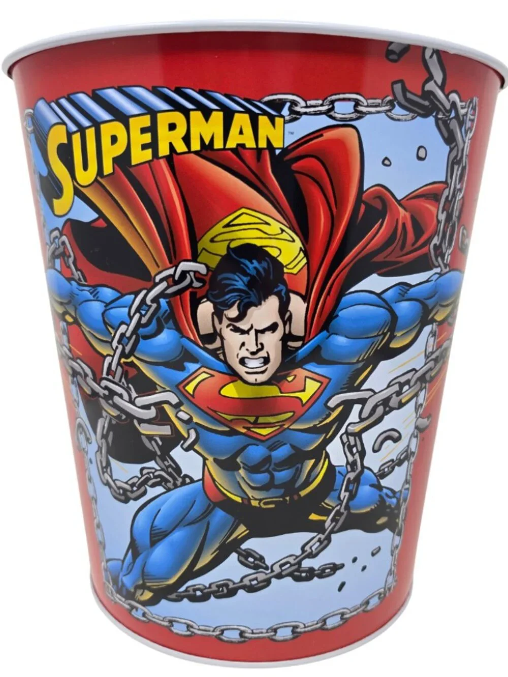 New Vtg 2000 Superman Breaking Chains Metal Waste Basket Home Office Trash Can